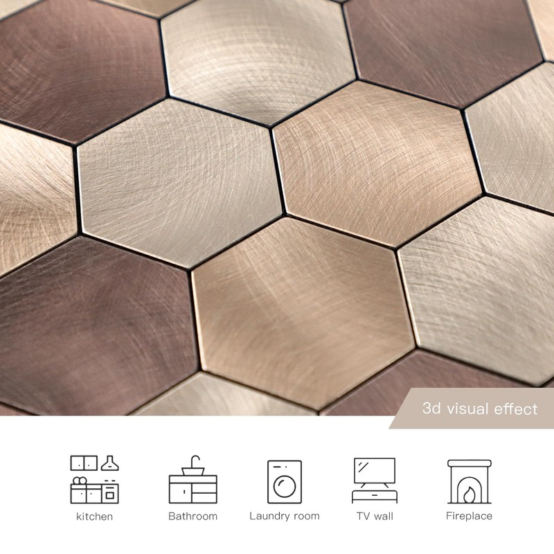 Miscasa Hexagon Peel and Stick Backsplah Tile, Brown Self Adhesive