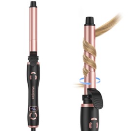 Rotating Curling Iron 1 Inch, Ceramic Automatic Curling Wand for Beach Waves, Self Curling Wand LCD Display up to 450℉ with Long Barrel, Glove Included