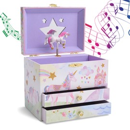 Jewelkeeper Enchanting Unicorn Musical Jewelry Box for Girls - Sparkling Rainbow Design Music Box with 2 Pullout Drawers to Store Earrings, Necklace and Bracelets - Plays The Beautiful Dreamer Tune