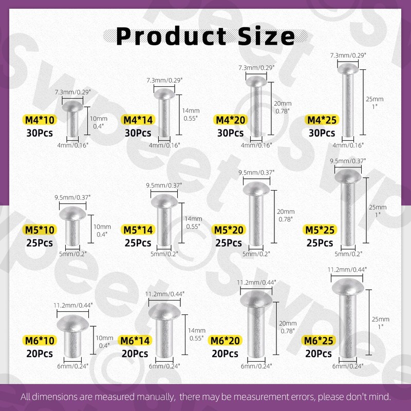 Swpeet 300 Pack M4 M5 M6 × 10mm 14mm 20mm