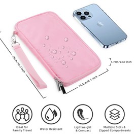 WALNEW Family Passport Holder & Travel Wallet, RFID Blocking Family Passport Wallet Travel Document Organize Zipper Case for Women Men (Pink)