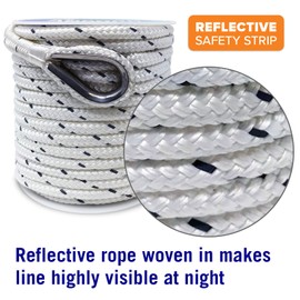 Premium Boat Anchor Rope, 100 Ft Double Braided White Nylon Marine Line, 3/8 Inch Reel for Anchors and Boats