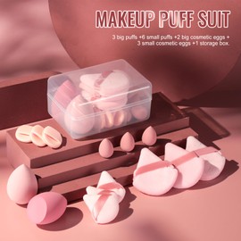 BS-MALL Makeup Sponge Set BS-MALLTriangle Puff 14 Pcs for Liquid, Cream, and Powder, Multi-colored Makeup Sponges and Mini Makeup Sponge (B-Pink)