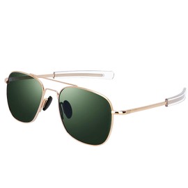 RCXKOOM Men's Aviator Sunglasses American Army Military Pilot Polarized Sunglasses Bayonet Temples (Gold Frame Dark Green Lens)
