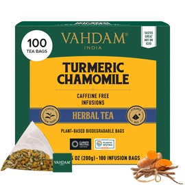 VAHDAM, Turmeric Chamomile Tea Bags (100 Herbal Tea Bags) Caffeine Free,100% Pure Herbal Tisane - Warm, Earthy & Floral | Infused With Chamomile Flowers | Resealable Ziplock Pouch