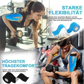 Zwenjuan Kinesiotape,2 Rollen 5m x 5cm Kinesiologie Tape,Wasserfestes Tape zum Sport Kinesiology Tape,für Sport,für Knie,Schulter und Ellenbogen, Muskelstraffende Bänder