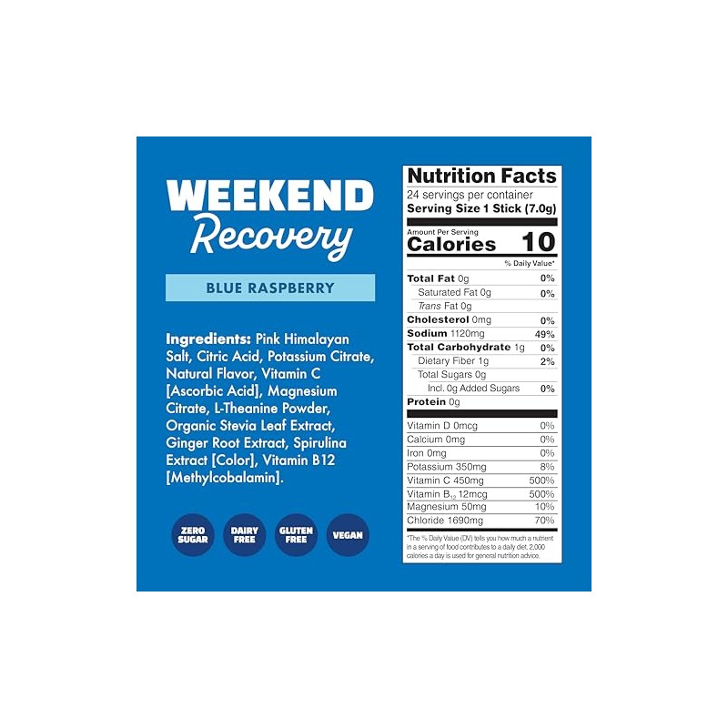 Waterboy Weekend Recovery 3,187mg Electrolyte Powder Packets Ginger L-Theanine Vitamins
