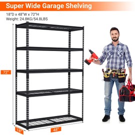 PeakPursuit 5 Tier Shelving Unit for Garage Organization-Heavy Duty Industrial Wire Shelving Rack, 4000Lbs Metal Storage Racks, Multifunctional Utility Shelf for Garage, Office, Kitchen