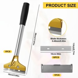 Druuzyl Tapetenentferner mit 10 Klingen - 30cm Tapetenschaber mit Gummigriff, Extra Stark für Wandfarbe, Bodenfliesen-Kleber und Abziehbilder, Farbschaber mit Stiel für Renovierung