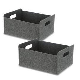 Bada Bing Set of 2 Felt Baskets Round Grey with Handle Organiser Shelf Office Handle Storage Basket Small Organiser Basket Felt Basket Bag 78