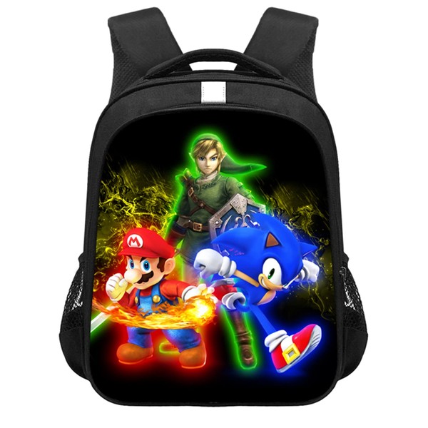 Bonamana Sonic 3D Printed Children's School Backpack for Kids Travel Rucksacks 16 Inch Book Bags Kids School Bag (Zelda, Mario, Sonic)