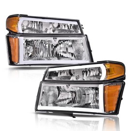 CROSSDESIGN LED DRL Headlight Assembly w/Bumper Lights Compatible with 2004-2012 Chevy Colorado & GMC Canyon/Fit 2006 Isuzu i-280 i-350/2007-2008 Isuzu i-290 i-370