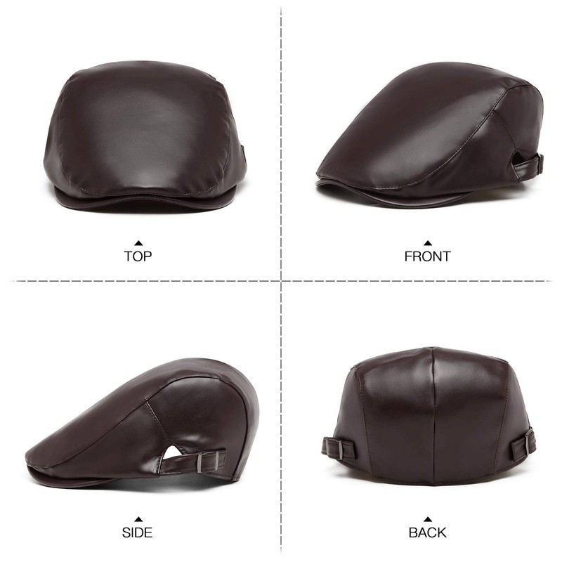 Kono Men Flat Cap PU Leather Gatsby Newsboy Caps Adjustable