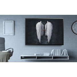 Banksy Angel Wings Graffiti Canvas Art Wall Art Home Decor (24in x 18in Modern Black Framed)