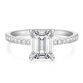 TIGRADE 3CT Engagement Ring for Women Emerald Cut Cubic Zirconia Wedding Band CZ Promise Wedding Ring Size 4-12, Silver, Size 4.5