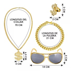 HomeChi Kit De Disfraz Rapero Hip Hop Cadena, Anteojos Y Anillo