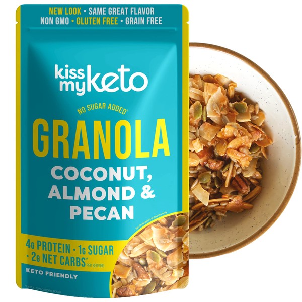 Kiss My Keto Granola Cereal – Coconut Almond Pecan Keto Granola Low Carb Cereal (2g-Net) Low Sugar Granola (1g) – Grain Free Granola Keto Cereal, Gluten Free Granola – Keto Nut Granola for Yogurt