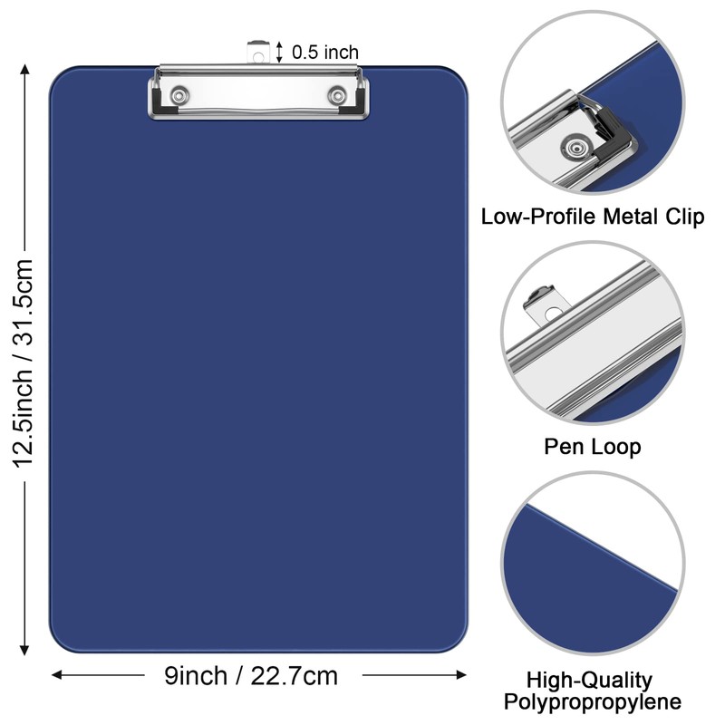 Hnogri Plastic Clipboards, Blue Clip Board Standard A4 Letter Size