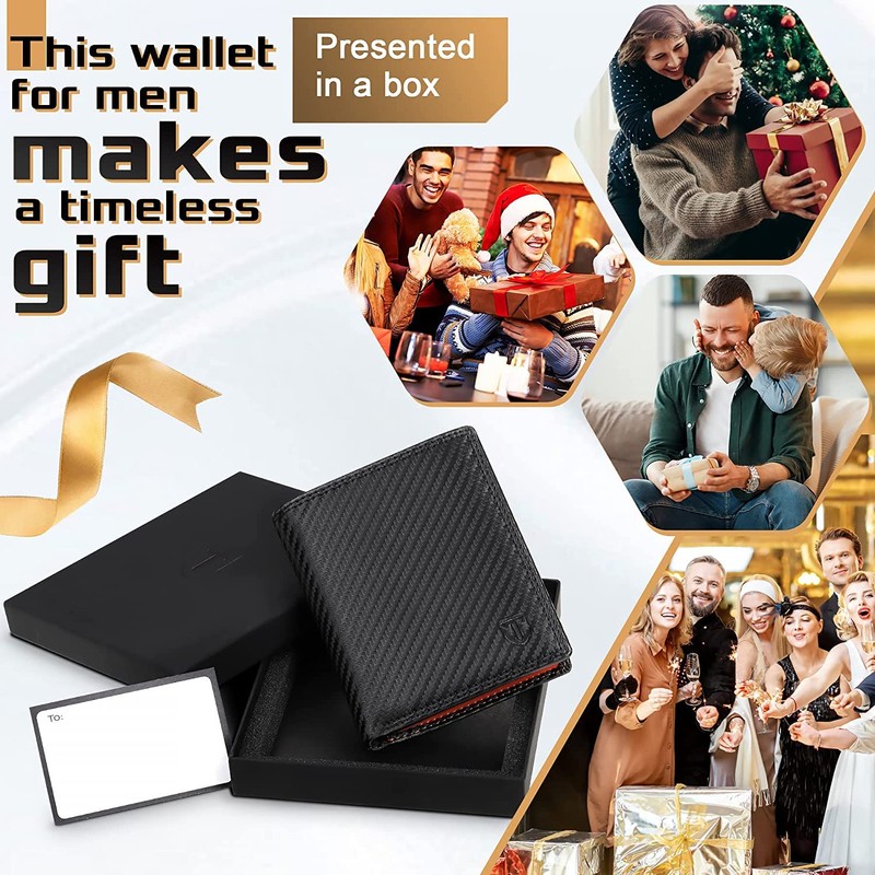 TEEHON® Wallets RFID Blocking Carbon Fibre Leather Mens Wallets with