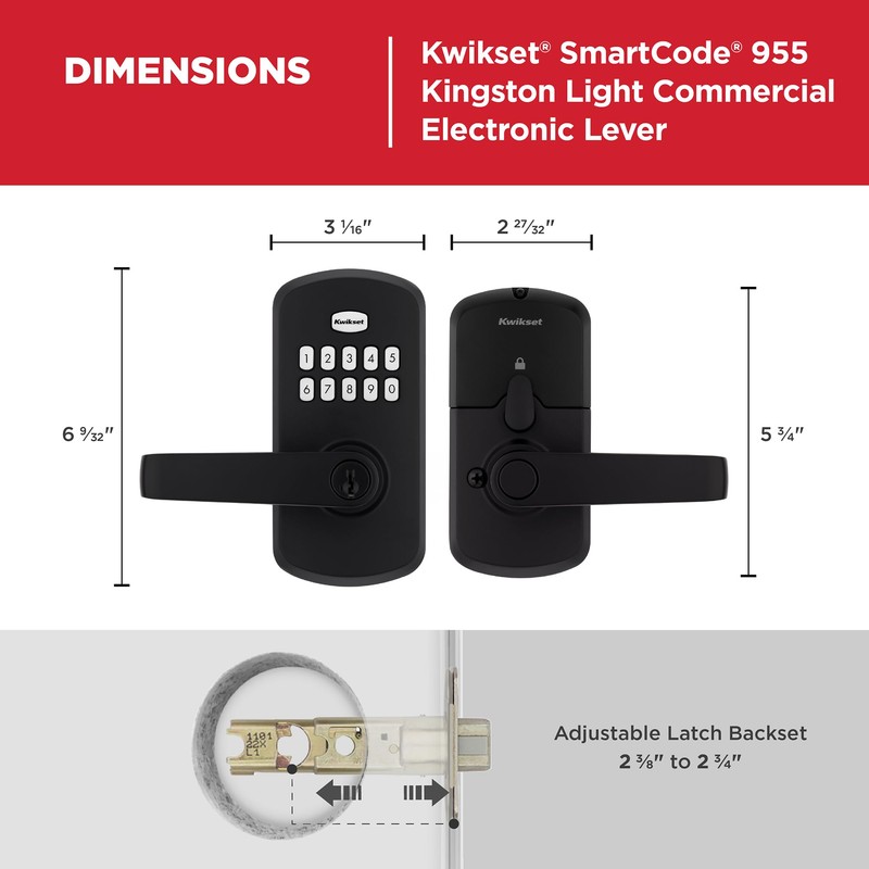 Kwikset SmartCode 955 Light Commercial 10-Button Keypad Matte Black Electronic