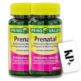 Spring Valley Prenatal Multivitamin 100 Tablets, Prenatal Vitamins for Women, Pregnancy Must Haves Folate Supplement + (KPplus Sticker) Pack of 2
