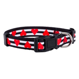 Native Pup Valentine’s Dog Collar- Valentines Day Pet Collars- Valentine Girly Hearts- Pink Red Heart- Cute Boy Girl Puppy Gift- Adjustable for Small, Medium, Large Breeds (Striped Hearts, Medium)