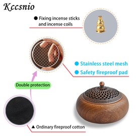 Acacia Wood Incense Burner for Cones & Coils, with Sticks Holder - 3-in-1, Zen Meditation Yoga Home Room Decor