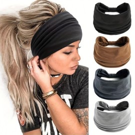 New Women's Wide Solid Color Sports Headband - Polyester Elastic One Size / Black 15ea