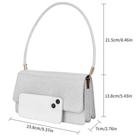 Toptime Clutch Silver, Glitter Handbag Women's Small with 2 Compartments, Sequins Evening Bag Women with Carry Handle, Elegant Silver Bag Women's Shoulder Bag for Prom, Wedding, Party, silver