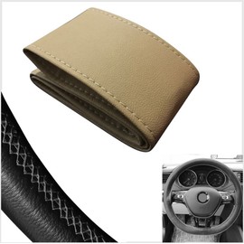 Akhan SC103B - Beige Steering Wheel Cover Protector Cover 37-39 cm Leather for Lacing