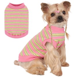 Dog Shirt, Pet Clothes for Chihuahua, Yorkie Teacup Costumes Striped, Small Dogs Sleeveless Tank Top Vest, Breathable Cotton Puppy T-Shirt, Cat Apparel Outfit (Pink, XS)