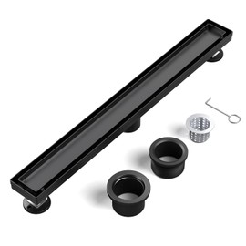 EXF 24" Matte Black Linear Shower Floor Drain with Dual Tile Insert Cover & Fast Water Flow, 304 Stainless Steel for Bathroom CUPC Certified