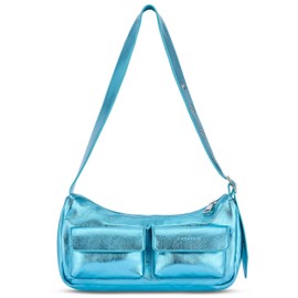 Expatrié Electra Women's Shoulder Bag, Small Handbag for Party and Leisure, Elegant Bag with Carry Strap, Aestetic Shoulder Bag Women, Light blue metallic