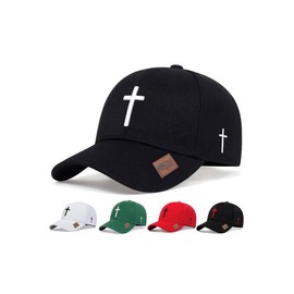 Unisex Casual Cross Embroidery Baseball Cap, Casual Outdoor Sports Hat for Men & Women, Adjustable Sun Protection Cap for Daily Wear:_Red_one-size