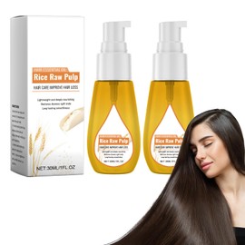 Rice Raw Rice Water Hair Oil, 2 Pieces Fermented Rice Water Serum Anti-Hair Loss Essence Rice Water Oil for Hair Growth, Improves Dry Hair, Promotes Regrowth of Thicker Hair