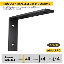 AINVLPRO Heavy Duty Shelf Brackets 8 Inch of 2 Pack Floating Shelf Bracket, 0.24 Inch Thick L-Shaped Wall Mount Shelf Brackets, Cold Rolled Steel Matte Black Shelving Brackets with Mounting Hardware