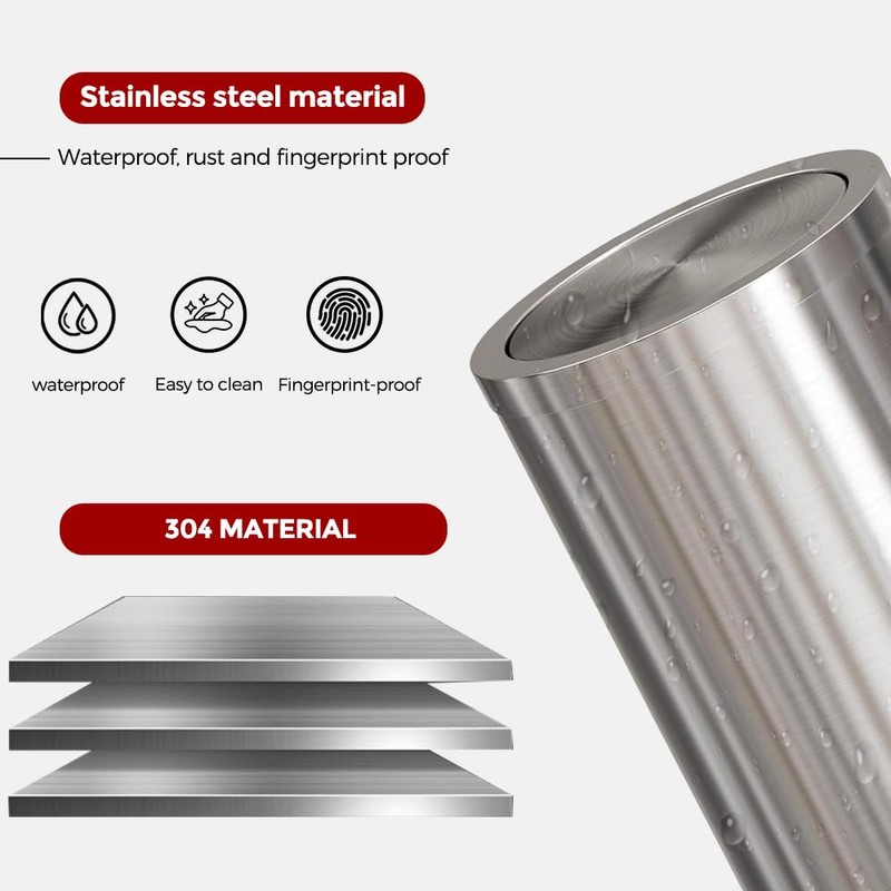 LEASYLIFE Brushed Nickel Bathroom Trash Can,Stainless Steel Garbage Can with