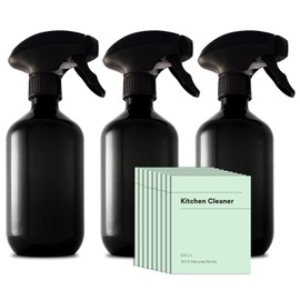 Recycled Plastic Spray Bottles 3 x 500ml with 9 x Waterproof Labels; Eco-Friendly, Refillable, Reusable Empty Bottle Set; Leakproof Trigger Sprayer for Cleaning, Garden, Kitchen, Plant Misting, Water