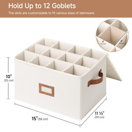 StorageWorks Stemware Storage Cases, Hard Shell Wine Glass Storage Box with Dividers for Glassware, Crystal, and China Holds 12 Standard Size Wine Glasses, 1 Pack, Beige