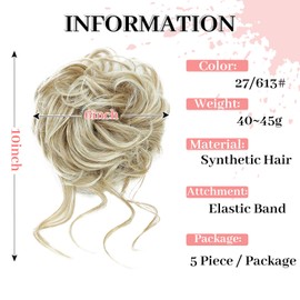 Elvirgel 5 PCS Messy Bun Hair Piece for Women Scrunchies Ponytail Extension with Elastic Rubber Band Hair Pieces for Updos Fake Hair Buns Hair Piece Accessories Set for Women（27/613#)