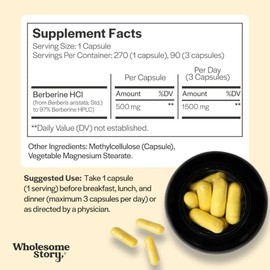 Wholesome Story Berberine Supplement 1500mg | Berberine 500mg Per Capsule | 97% Standardized Purity | Supports Metabolic Profiles & Hormonal Balance | 90 Berberine HCL Capsules | Berberine Supplements 90-Day Supply