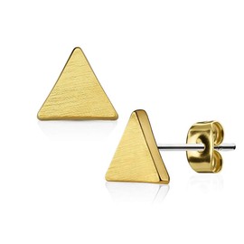 Bungsa Women's Triangle Stud Earrings Brushed Gold 316L Stainless Steel, Stainless Steel, No Gemstone