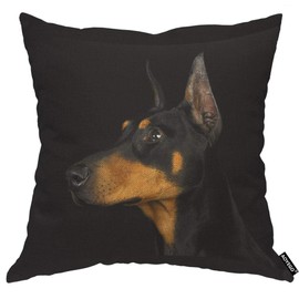 AOYEGO Doberman Dog Throw Pillow Cover Dog Head Puppy Animal Pet Canine Dark Guardian Mammal Friend Obedient Pillow Case 18x18 Inch Decorative Men Women Room Cushion Cover for Home Couch Bed