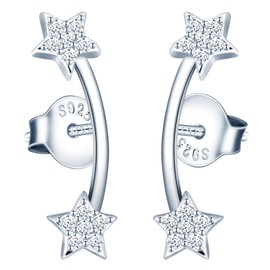 MICMIF Silver Star Climber Earrings with Cubic Zirconia for Women, 925 Sterling Silver Star Studs Ear Vine Piercing Earrings Hypoallergenic Earrings Jewellery Gifts for Women Teen Girls
