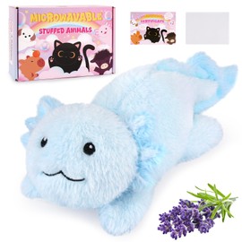 JIZWPOOM Microwavable Stuffed Animal, Blue Axolotl Plush, Cute Weighted Heating Pad for Period Cramps, Heatable and Coolable Lavender, Kawaii Toys for Stress Relief, Gift for Women Girls Kids,13 Inch