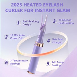 Heated Eyelash Curler - 2-in-1 Clip-Type Electric Lash Curler, USB Rechargeable with 24H Long Lasting, 3 Heat Settings & 8-Second Fast Heating, Makeup Tool Gift for Women Girls (Purple)