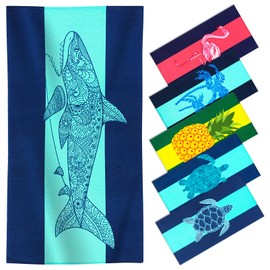 Oversized Terry Beach Towel 36 x 70 in Soft Extra Large Pool Swim Clearance Towels for Adults Travel Gift Big XL Blanket Cruise Must Haves Vacation Accessories Essentials Gear Stuff Deep BlueShark