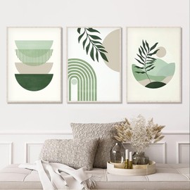 LXTOPN 3er Bohemian Poster Set, Moderne Wandbilder Poster für Wohnzimmer Schlafzimmer Deko, ohne Rahmen Grüne Pflanze Bilder