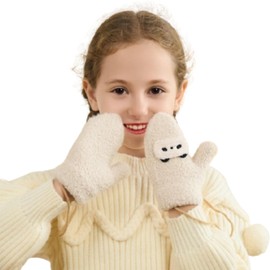 Kids Winter Warm Fleece Gloves Cute Cartoon Baby Mittens with String 1-5Y Toddler Thicken Plush Lined Hanging Neck Mittens Boys Girls Magic Stretch Gloves Outdoor Sports Ski Gloves for Xmas