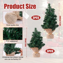 6pcs Mini Christmas Tree, 8in 12in Tabletop Christmas Tree Artificial Fake Small Xmas Pine Tree with Base Decorative Miniature Ornament for Winter Mantel Village Home Kitchen Dining Table Holiday